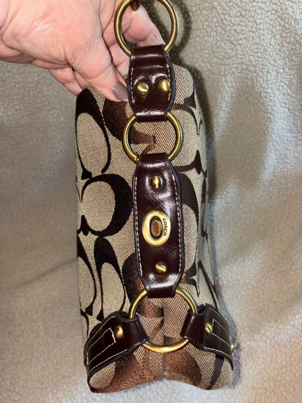 Vintage Coach Y2K Jacquard Signature Monogram Canvas & Leather Hobo Bag #1202 - Picture 6 of 16